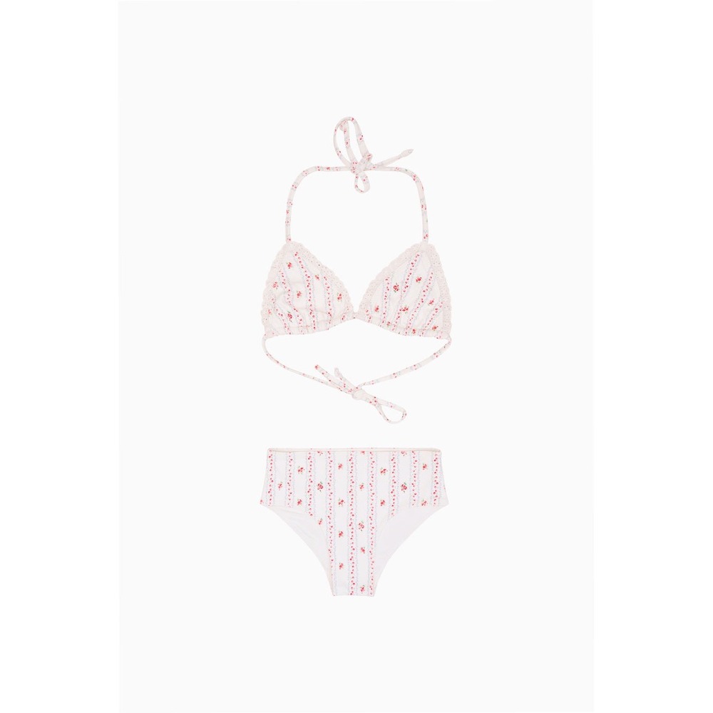 NEW LoveShackFancy Finnie Bikini Cherry Stripe Poppy Floral 2-Piece Swimsuit 3T